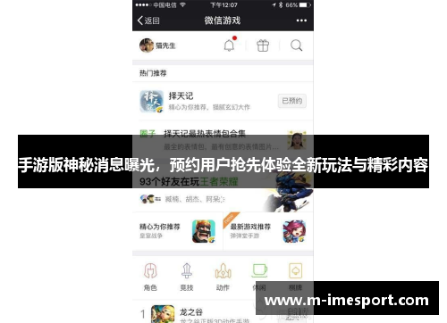 手游版神秘消息曝光，预约用户抢先体验全新玩法与精彩内容