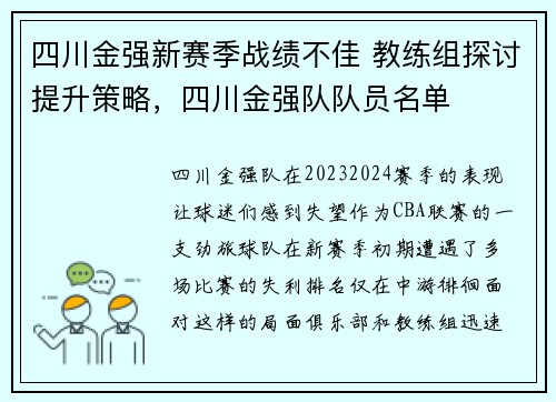 四川金强新赛季战绩不佳 教练组探讨提升策略，四川金强队队员名单