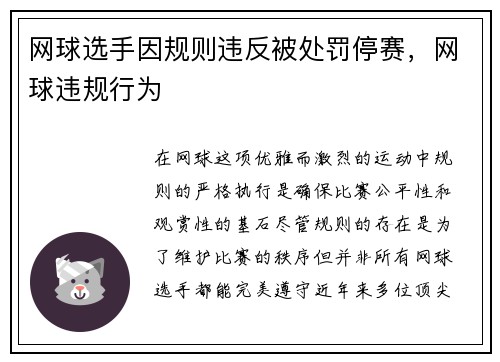 网球选手因规则违反被处罚停赛，网球违规行为