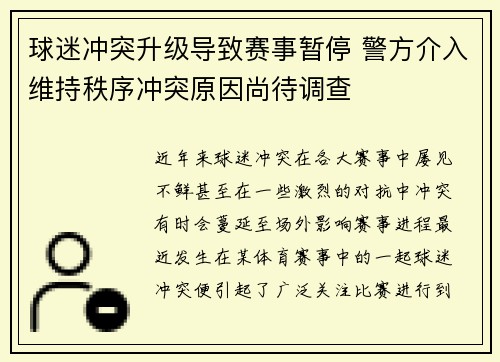 球迷冲突升级导致赛事暂停 警方介入维持秩序冲突原因尚待调查