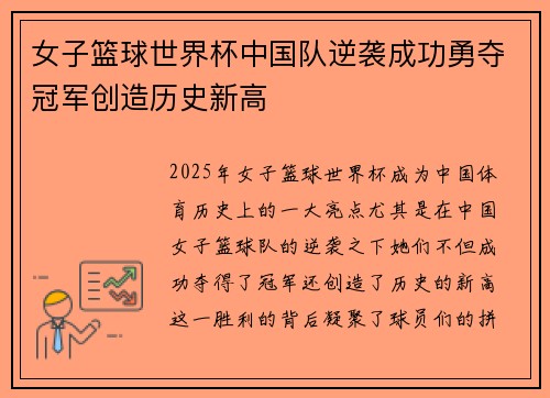 女子篮球世界杯中国队逆袭成功勇夺冠军创造历史新高